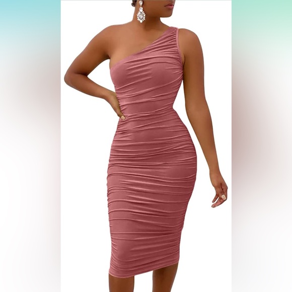 NWOT LAGSHIAN Sexy One Shoulder Ruched Sleeveless Bodycon Party Cocktail Dress - Picture 2 of 12